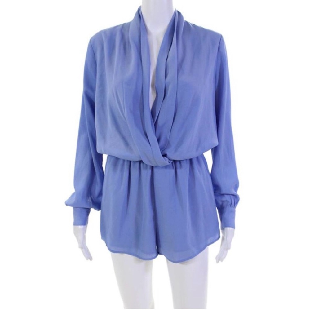 Superdown Womens Draped V-Neck Long Sleeve Romper One Piece Periwinkle Size S